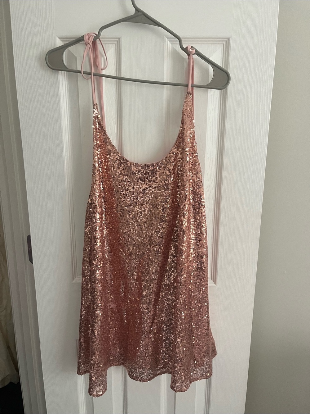 Lovers + Friends Rose Gold Sequin Tie-Shoulder Chemise